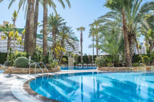 卡尔佩AR Diamante Beach & SPA Hotel 4 SUP的度假村内棕榈树游泳池