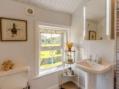 凯特尔韦尔2 Bed in Kettlewell 87370的白色的浴室设有水槽和窗户。