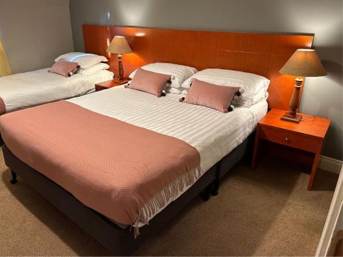 基拉尼Spacious 2 bedroom apartment in Killarney的配有2盏灯的酒店客房的2张床