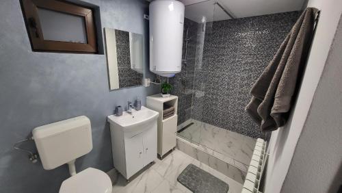 托普利察Casa D的浴室配有卫生间、盥洗盆和淋浴。