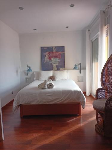 阿瓜杜尔塞Habitación con vistas的卧室配有一张床,上面放着一只猫