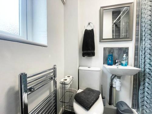 CheamCheam Village Self Contained Flat & studio的白色的浴室设有水槽和卫生间。