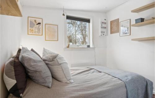 Jægerspris2 Bedroom Beautiful Home In Jgerspris的卧室配有带枕头的床铺和窗户。