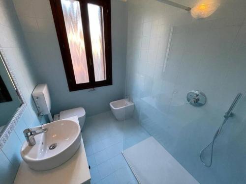 帕多瓦Casa Argia的一间带水槽、卫生间和淋浴的浴室