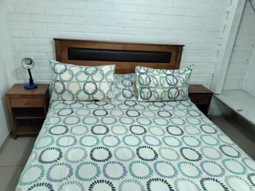 圣地亚哥安加莫斯酒店的卧室配有带枕头的床和四柱床。