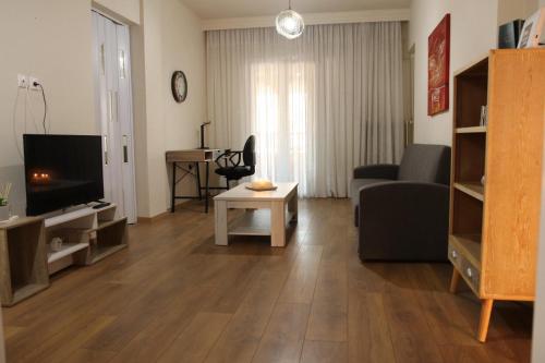 拉里萨Nikis apartment的带沙发和电视的客厅