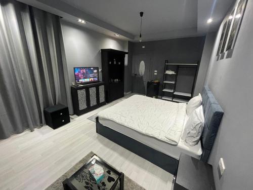 开罗Rove Residence New Cairo的一间卧室配有一张床和一台电视。