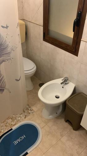 孔韦尔萨诺Dimora maria的一间带水槽、卫生间和镜子的浴室