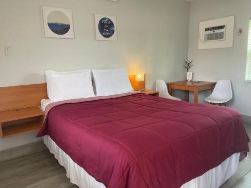 劳德代尔堡天堂酒店 - 劳德代尔堡汽车旅馆的一间卧室配有一张带红色毯子的大床