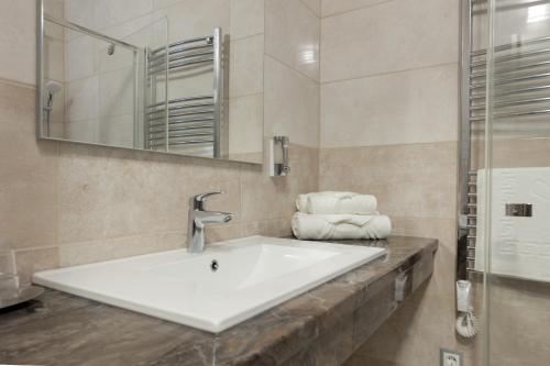 佐洛埃格塞格Bubble Hotel és Rendezvényközpont的浴室配有盥洗盆、镜子和毛巾