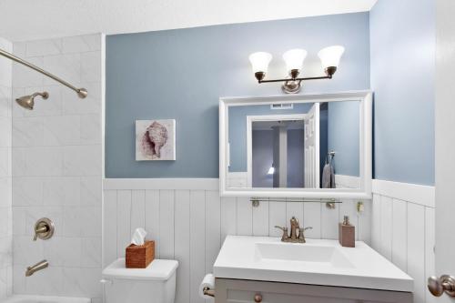 圣西蒙斯岛Turtle Cove的一间带水槽和镜子的浴室