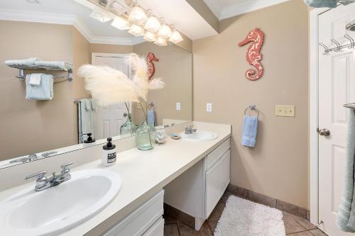 圣西蒙斯岛Birds Eye View的浴室设有2个水槽和镜子