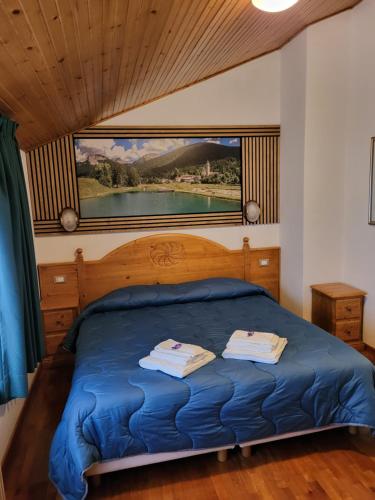 上福尔尼Albergo Meuble Tarandan的一间卧室设有一张大床和大窗户