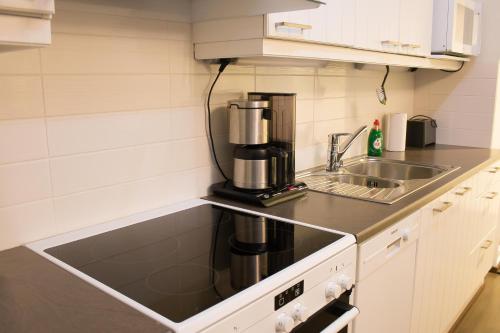 拉赫蒂Lahti Furn House的厨房配有咖啡设施和水槽