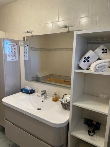 于斯塔里茨LES CHAMBRES D'ARRAUNTZ的浴室配有盥洗盆、镜子和毛巾