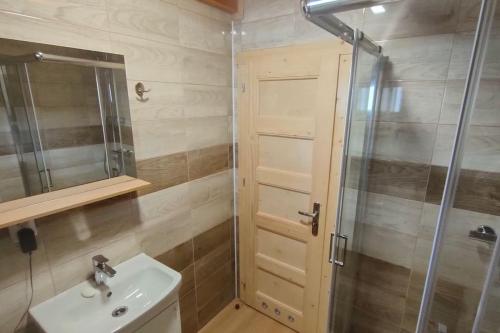 塞米利Tiny Treperka的一间带水槽和淋浴的浴室