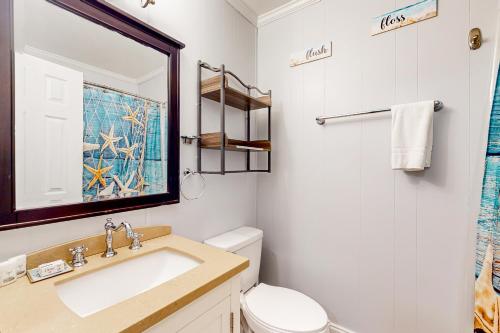 埃迪斯托艾兰Sea La Vie的一间带水槽、卫生间和镜子的浴室