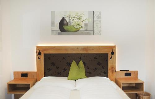 弗拉绍Cozy Apartment In Flachau With Wifi的一张带绿色枕头的木床头板的床