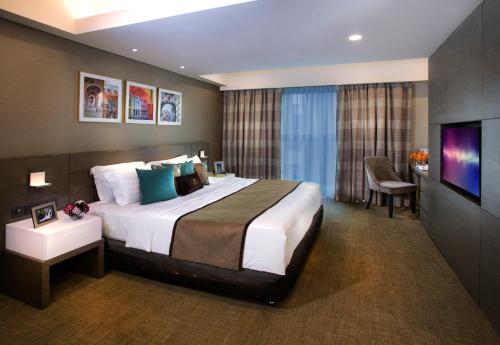 吉隆坡吉隆坡雅诗阁中心酒店的酒店客房设有一张大床和一台电视。