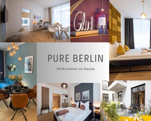 柏林Pure Berlin Apartments - Luxury at Pure Living in City Center的卧室和客厅的照片拼合在一起