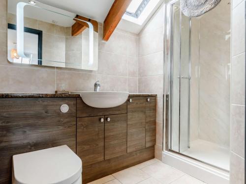 Cray1 bed in Brecon BN034的带淋浴、卫生间和盥洗盆的浴室