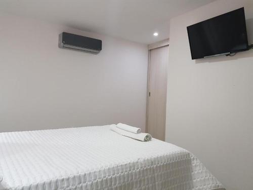 巴耶杜帕尔Hotel Valledupar Plaza的白色的客房配有床和平面电视。