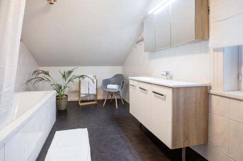 圣加仑Inn Joy Apartments - Sankt Gallen West的浴室配有盥洗盆和浴缸。