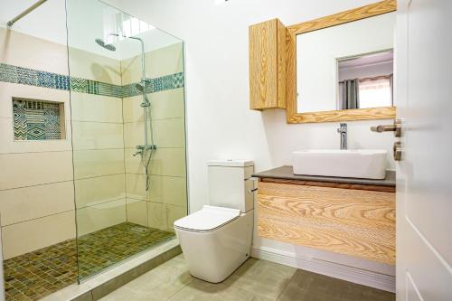 格兰贝伊A&B Villa的浴室配有卫生间、盥洗盆和淋浴。