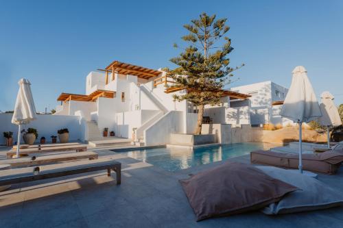 克洛瓦斯Oliving Mykonos Luxury Suites的一座带游泳池和度假村的别墅