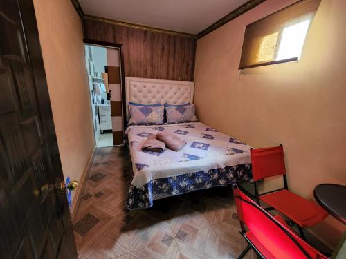 Alto HospicioHotel La Pampa的一间小卧室,卧室内配有一张床铺