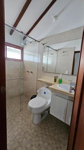 巴里查拉La Casa del Diseñador的浴室配有卫生间、淋浴和盥洗盆。