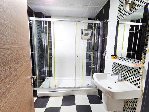 萨卡里亚Sapanca Resort Hotel的带淋浴和盥洗盆的浴室
