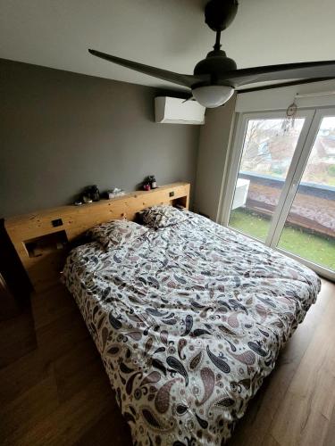 斯特拉斯堡STRASBOURG的一间卧室设有一张床和一个大窗户