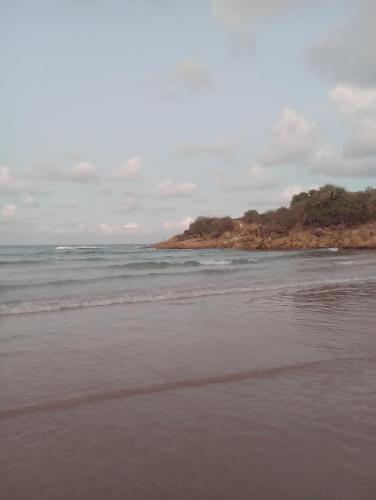 卡博迪圣阿戈斯蒂尼奥Mar doce lar的一片拥有海洋和树木的海滩