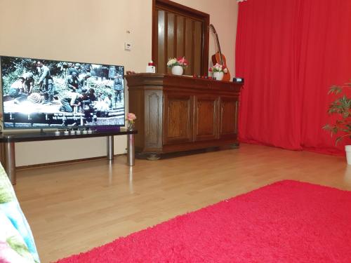 阿姆斯特丹Perl的一间带电视和红色窗帘的客厅