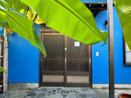 沼津Numazu - House - Vacation STAY 52025v的蓝色的建筑,带绿叶的木门