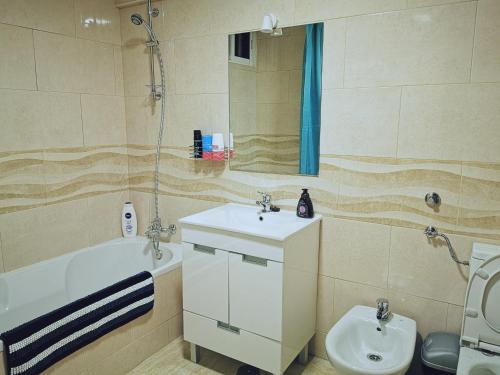 帕雷迪Knowing Home 110sqm的一间带水槽、卫生间和镜子的浴室