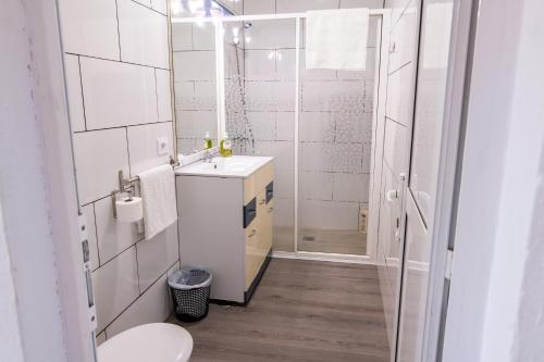 阿里纳加Casa Andrea Doria Arinaga B的浴室配有卫生间、盥洗盆和淋浴。