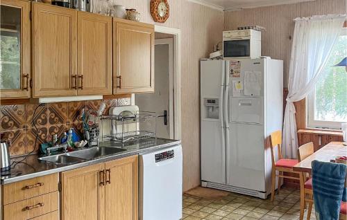 ÖverkalixGorgeous Home In verkalix With Kitchen的厨房配有白色冰箱和水槽