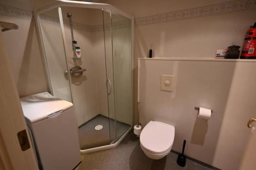 斯塔万格One-room dorm with kitchenette, bath, bed 140x200的带淋浴和卫生间的浴室