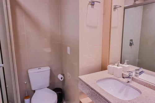 戈亚尼亚Blend Smart Marista 2 Quartos的一间带卫生间、水槽和镜子的浴室
