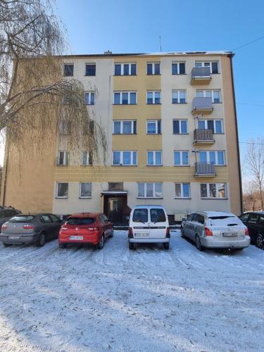 姆什乔努夫Apartament Spokojna przy SUNTAGO DEEPSPOT Mszczonów的停在大楼前的一组汽车