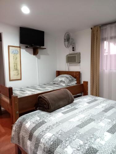 San JuanChavenogue Hotel的一间卧室配有两张床和一台平面电视