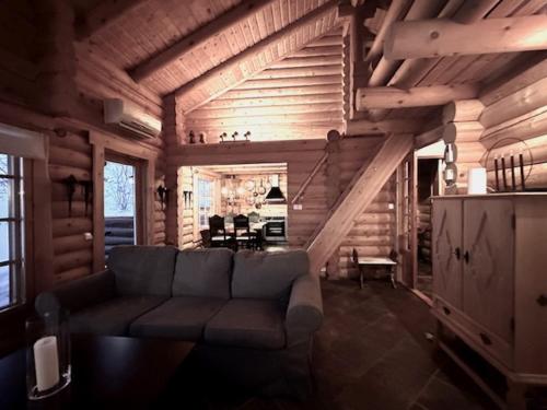 基尔匹斯扎我维Villa Tsahkal Kilpisjärvi的小木屋内带沙发的客厅