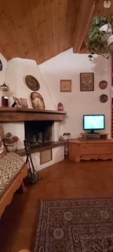 福尔加里亚Appartamento a Francolini的一间带电视和壁炉的客厅