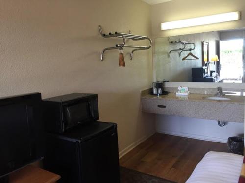 桑福德桑福德国际机场经济旅馆的一间带水槽和镜子的浴室