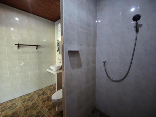 TirtaganggaAlamku Bungalow的带淋浴、卫生间和盥洗盆的浴室