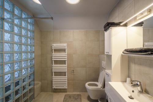 奥斯坦德Villa Cecha B&b &Wellness的一间带卫生间和水槽的浴室