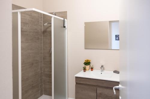布雷西亚Appartamento terrazza Cavour的带淋浴和盥洗盆的浴室