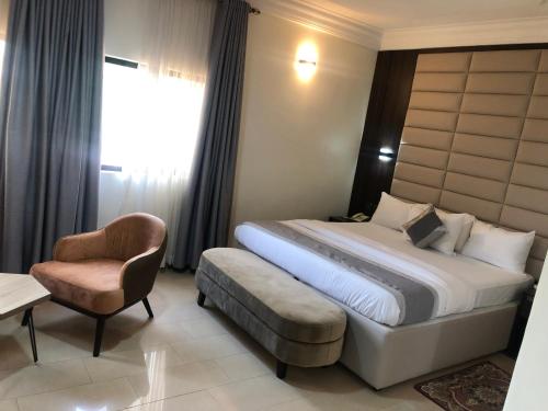 阿奴古Roban Hotels Limited的配有一张床和一把椅子的酒店客房